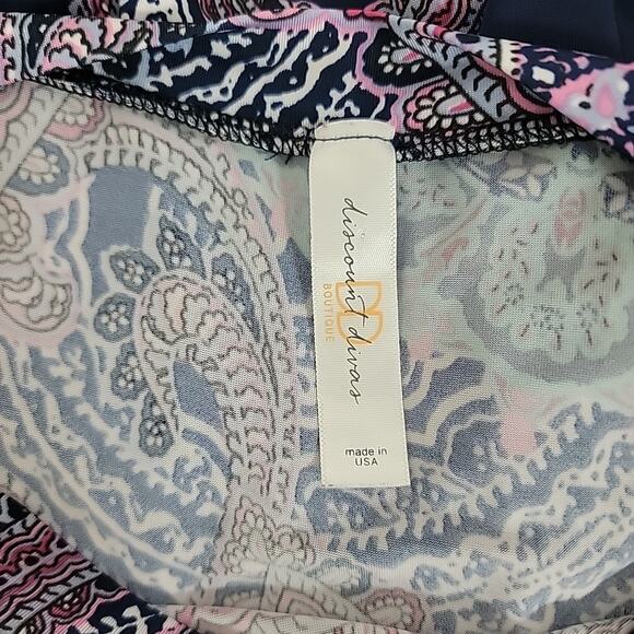 Discount Divas Babydoll Peplum Top Navy Purple Paisley Stretch Tunic XL Fit - Picture 7 of 7